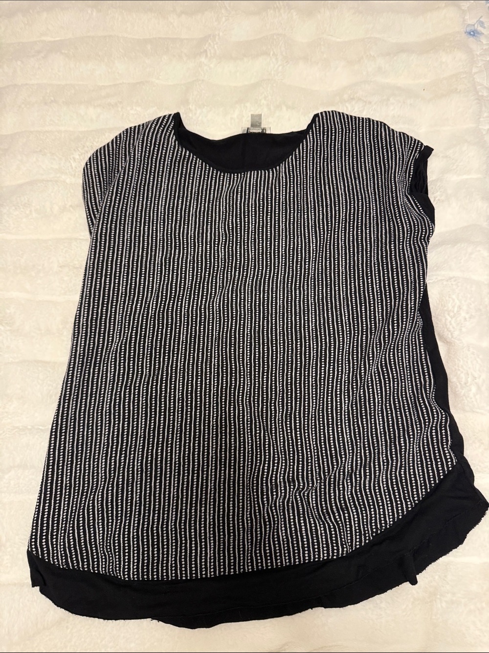 Spense Black and White Striped Scoop Neck Blouse